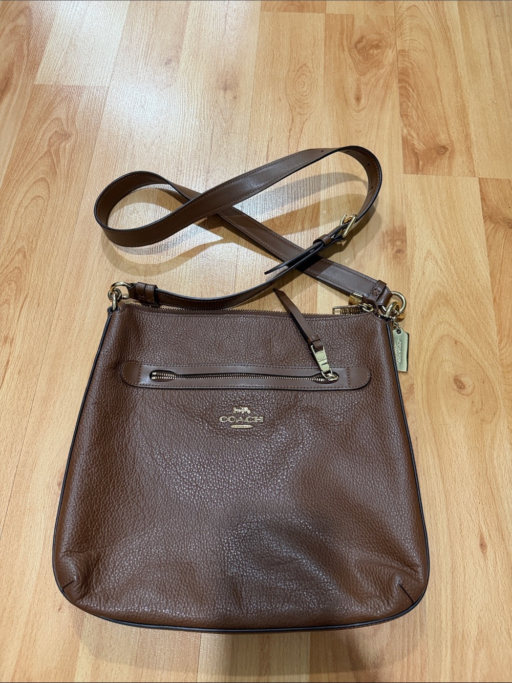 Coach Brown Pebbled Leather Crossbody with Gold Hardware